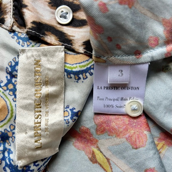 La Prestic Ouiston Romee Silk Blouse Popover Top Mixed Print Bird Snake Leopard - Picture 14 of 16